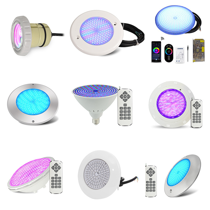 HOTOOK 35 Watt Stainless 2 Wires Resin Filled RGB Swimming Pool Umbrella Lights IP68 LED Surface Mounted Underwater Wireless