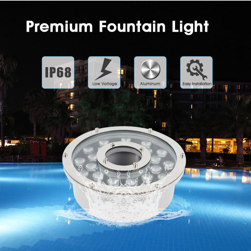 Outdoor IP68 RGB 12/24V DMX Underwater Light Under Water Swimming Pool LED Ring Lamp Fountain Nozzle Lights for Garden Waterfall