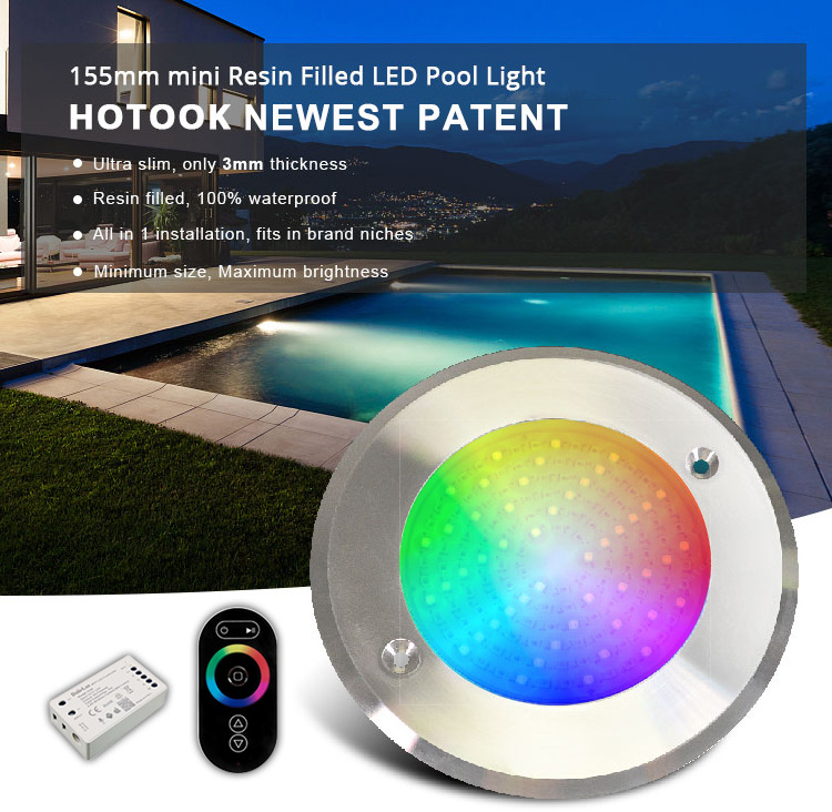 HOTOOK Ultrathin 15W Resin Filled RGB Remote Control Stainless Steel Swimming Pool Light LED Underwater Compatible Brand Niches