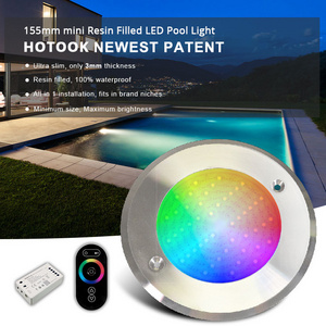 HOTOOK Ultrathin 15W Resin Filled RGB Remote Control Stainless Steel Swimming Pool Light LED Underwater Compatible Brand Niches