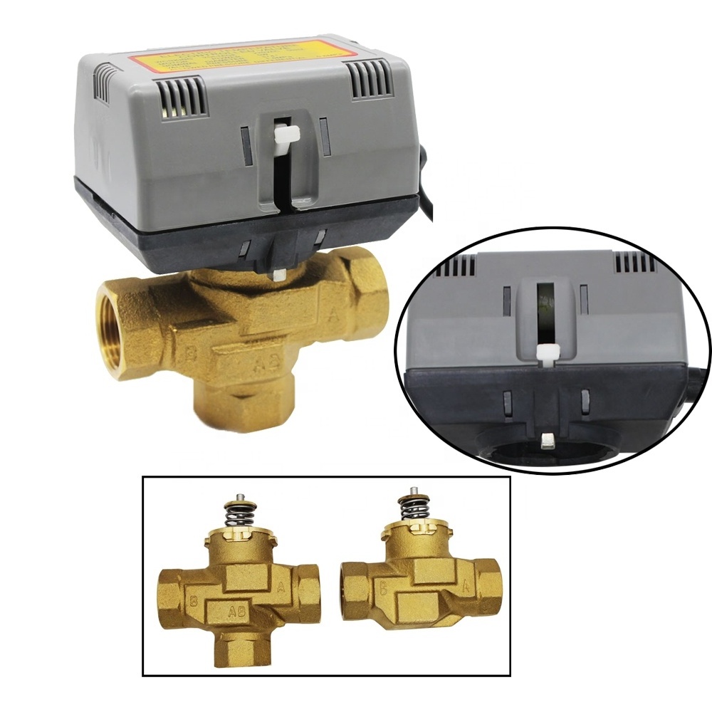 HVAC System Electric Actuator Brass Valve 2 Way DN20 motorized Valve for Fan Coil Units