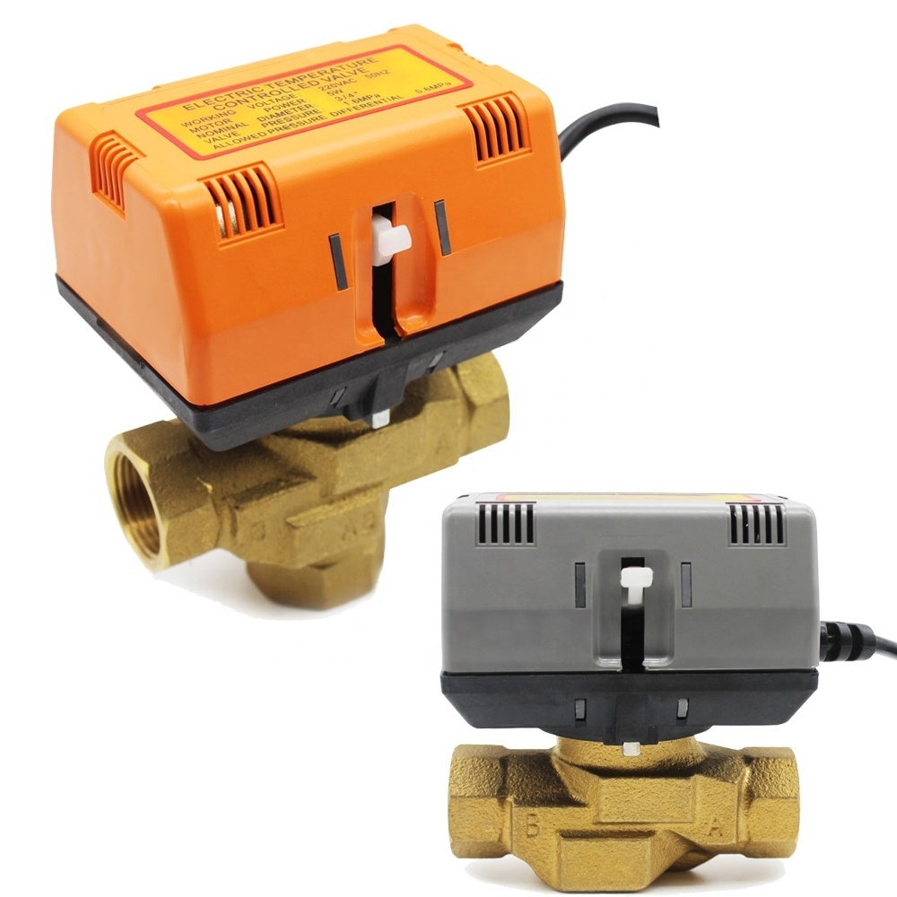 HVAC System Electric Actuator Brass Valve 2 Way DN20 motorized Valve for Fan Coil Units