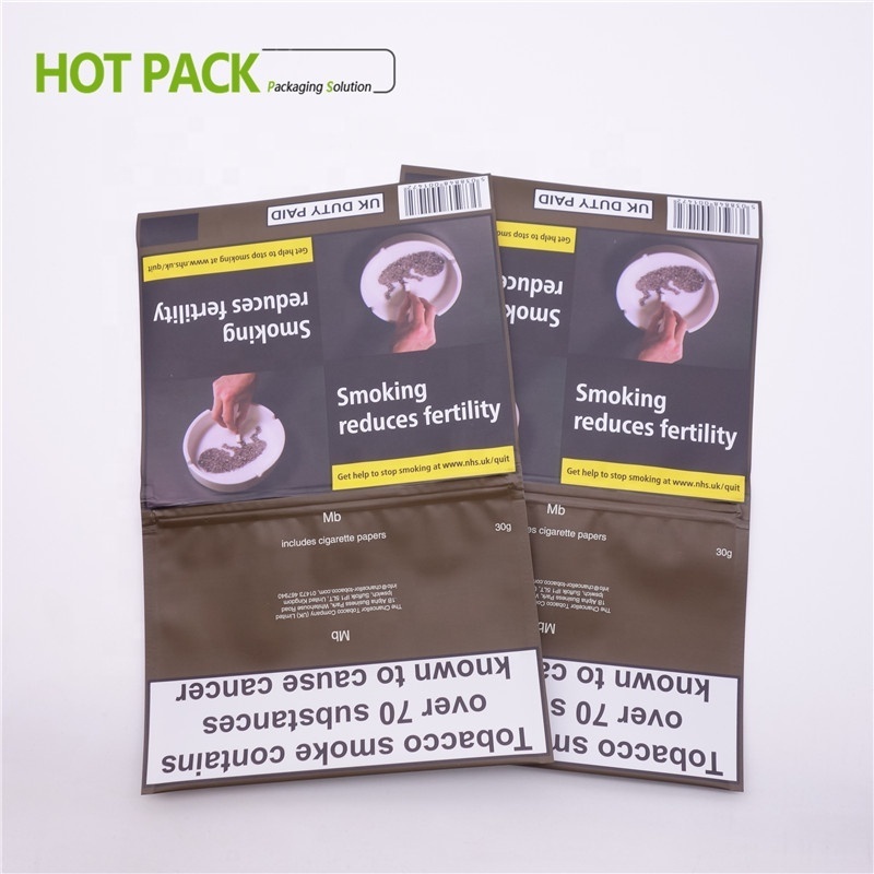 tobacco packaging bag / 50g rolling tobacco pouch with adhesive