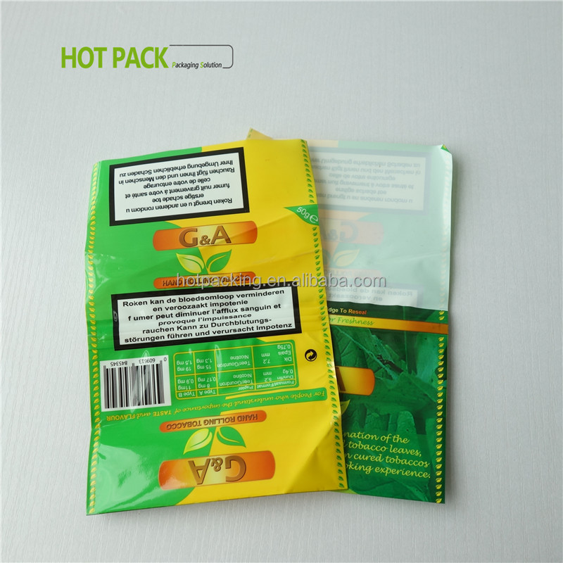 Wholesale 50g hand rolling tobacco leafs plastic pouch bags for smoking packaging with zip lock