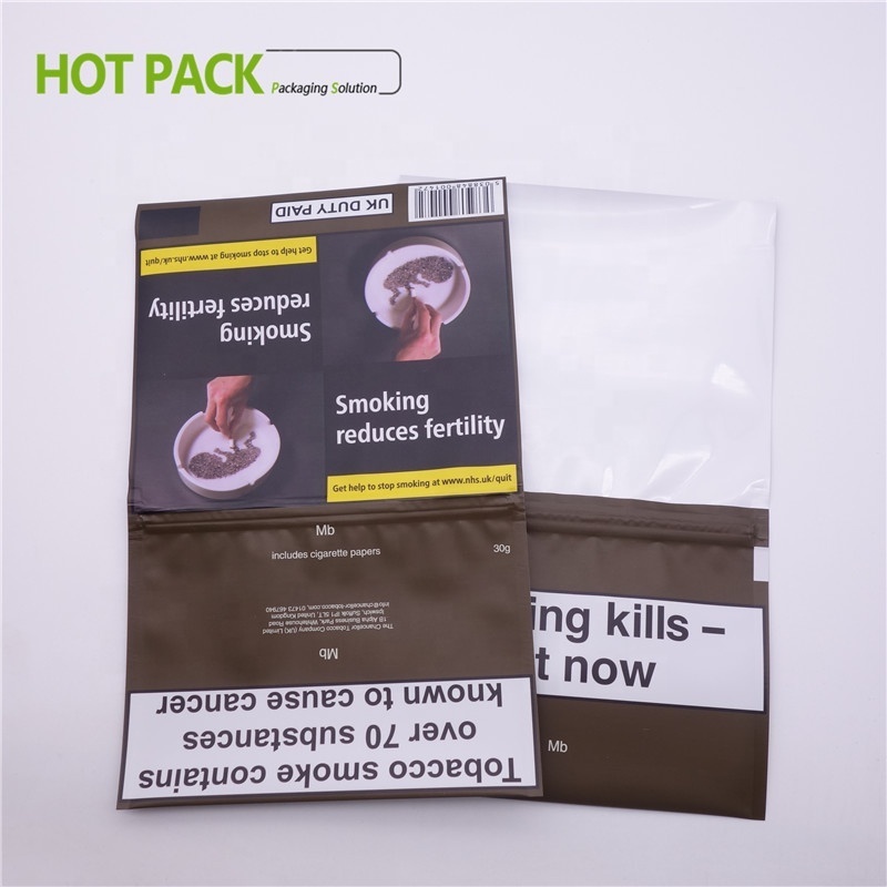 tobacco packaging bag / 50g rolling tobacco pouch with adhesive