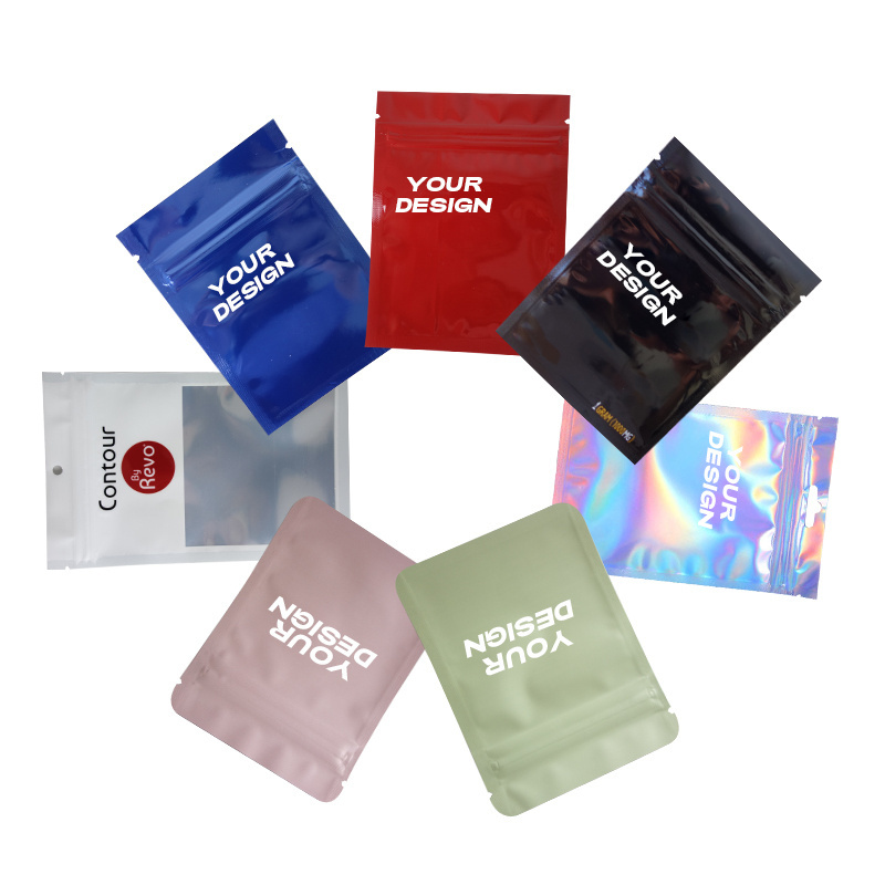 Custom digital printing matte glassy smell proof resealable zipper small packaging edibles plastic mylar bags flat foil pouch