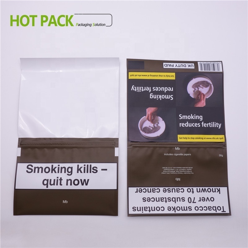 tobacco packaging bag / 50g rolling tobacco pouch with adhesive