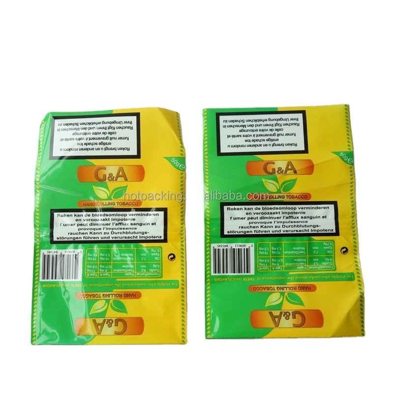 Wholesale 50g hand rolling tobacco leafs plastic pouch bags for smoking packaging with zip lock