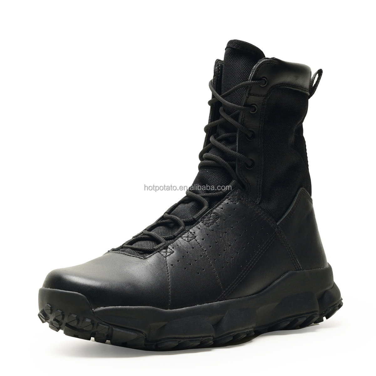 HOTPOTATO unique design men's black cowhide footwear shining leather uniform boots US 13