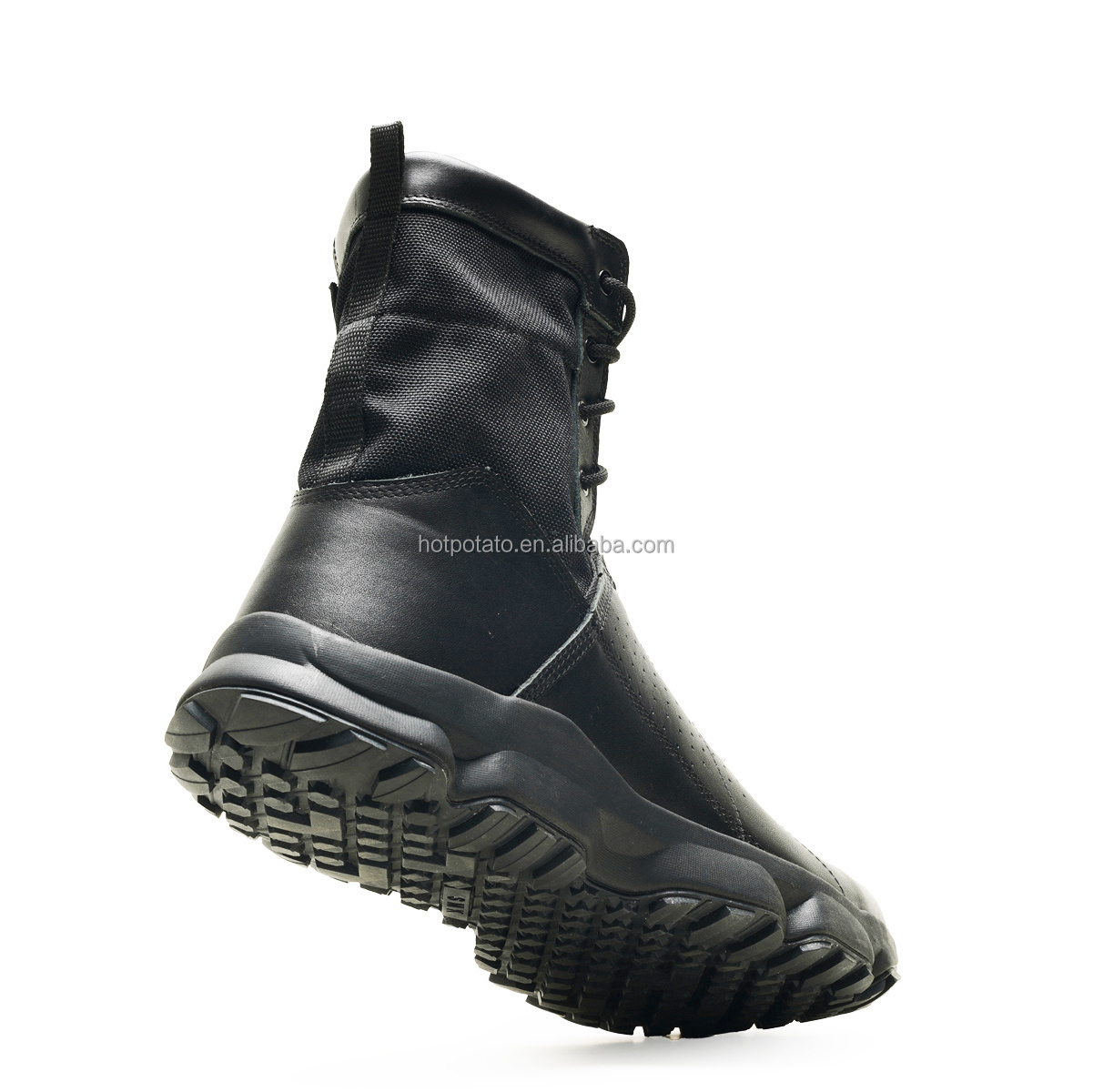 HOTPOTATO unique design men's black cowhide footwear shining leather uniform boots US 13