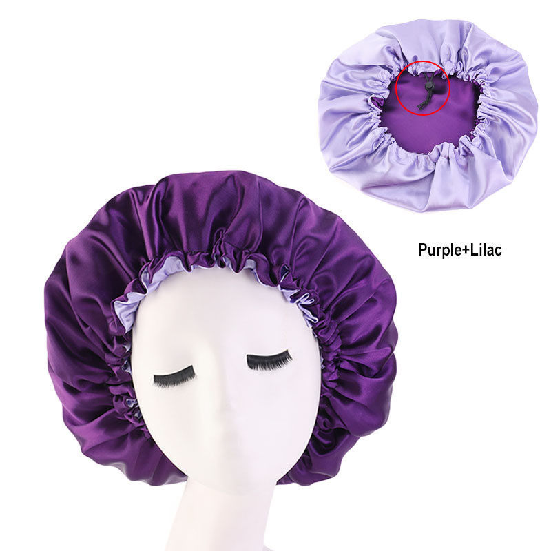 Custom Double Layer Reversible Hair Bonnets Women Satin Drawstring Sleep Silk Designers Custom Braid Bonnet With Logo