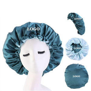 Custom Double Layer Reversible Hair Bonnets Women Satin Drawstring Sleep Silk Designers Custom Braid Bonnet With Logo