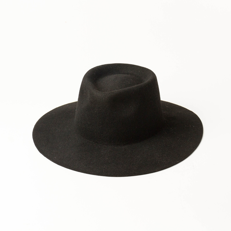 HT-1772 Wholesale Hot Selling Plain 2022 Fedora Hats Women High Quality Black Wool Fedora Hat