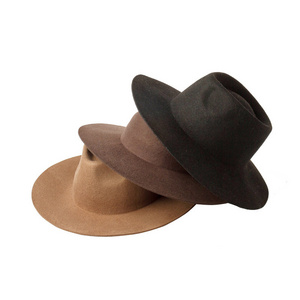 HT-1772 Wholesale Hot Selling Plain 2022 Fedora Hats Women High Quality Black Wool Fedora Hat