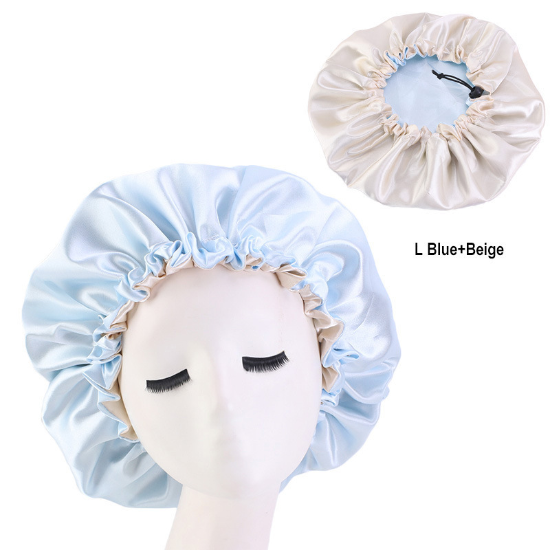 Custom Double Layer Reversible Hair Bonnets Women Satin Drawstring Sleep Silk Designers Custom Braid Bonnet With Logo