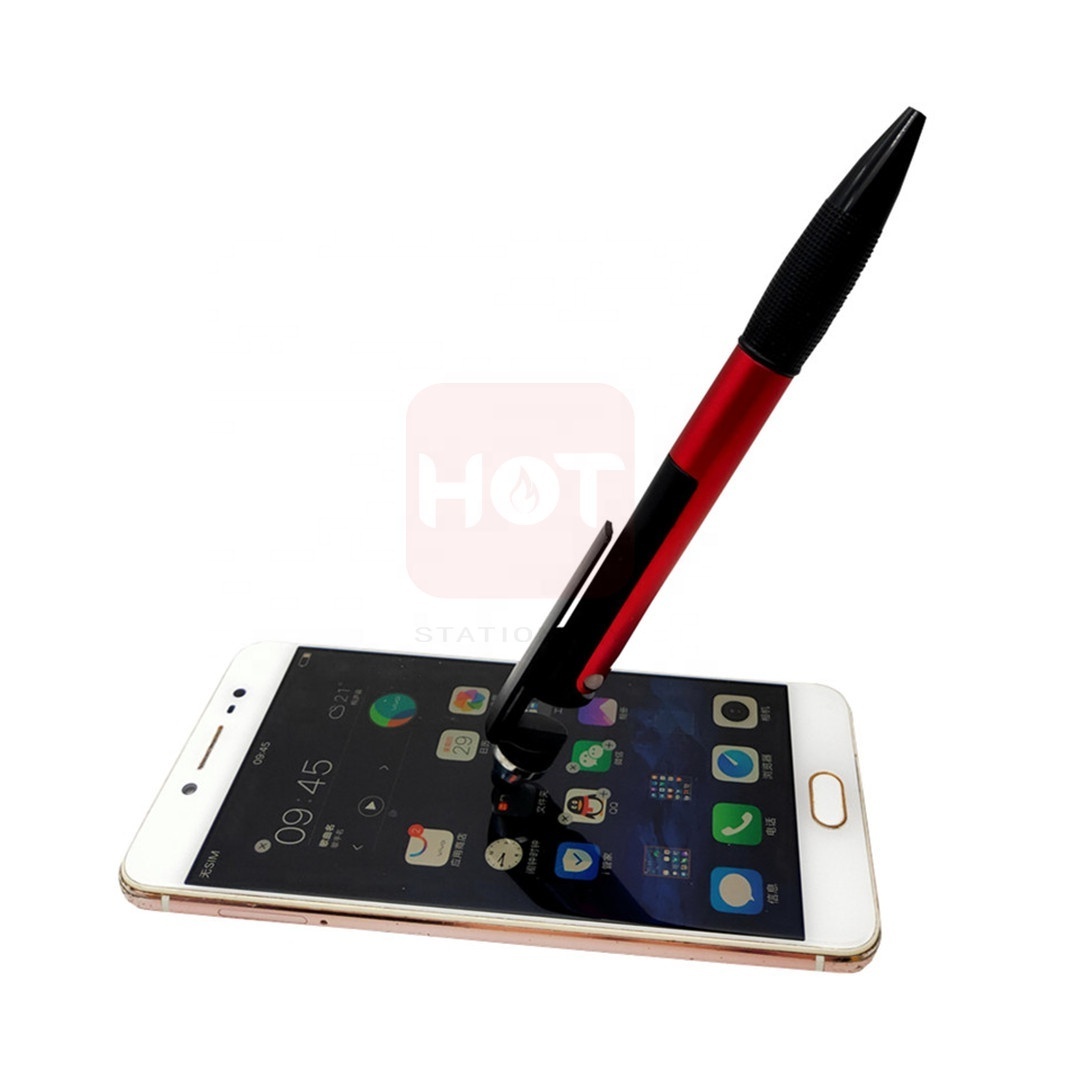 LOGO promotional Multi function Writing ink phone stand active stylus touching pen with led torch light