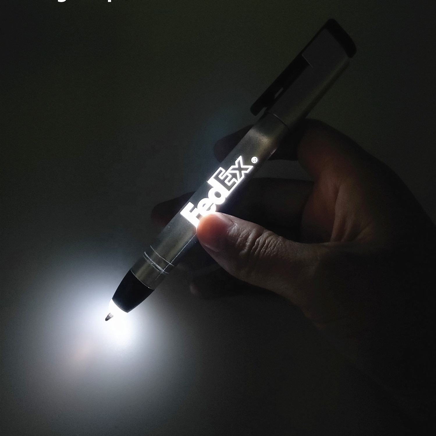 medical anniversary souvenirs ball pen promotion Laser LOGO light up tip pen led with light and stand