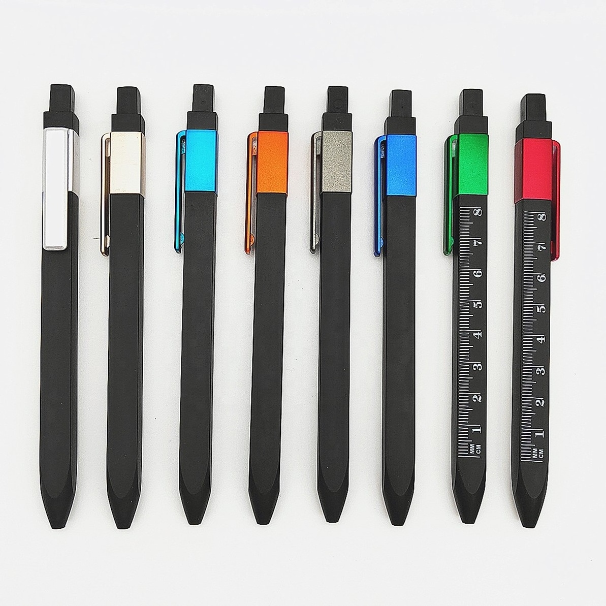 Plastic retractable High quality LOGO custom square shaped ballpoint pen with ruler scale