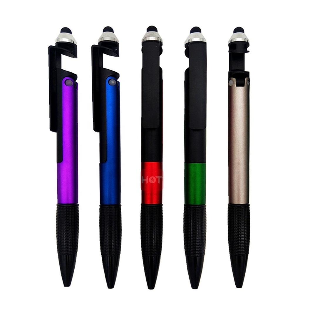 LOGO promotional Multi function Writing ink phone stand active stylus touching pen with led torch light