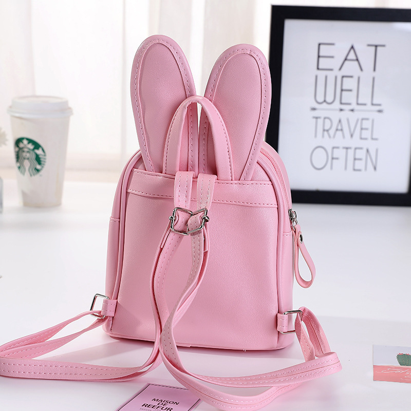 Girls Kids School PU Leather Shoulder Bags Casual Small Cute Cartoon Rabbit Ear Sequins Children Backpack