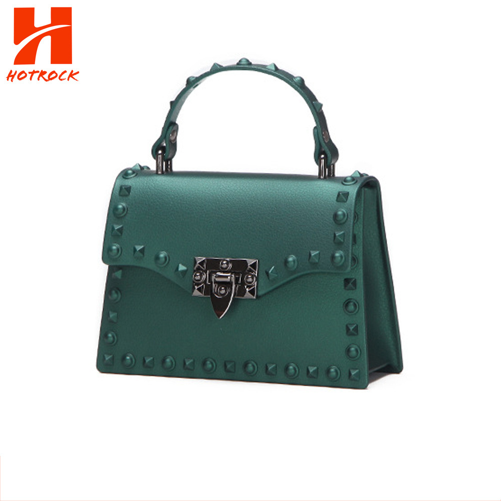 2021 Wholesale Fashion Luxury Rivet PVC ladies Shoulder Bags small Jelly Handbags for Women