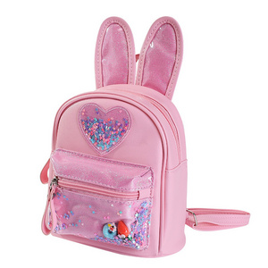 Girls Kids School PU Leather Shoulder Bags Casual Small Cute Cartoon Rabbit Ear Sequins Children Backpack