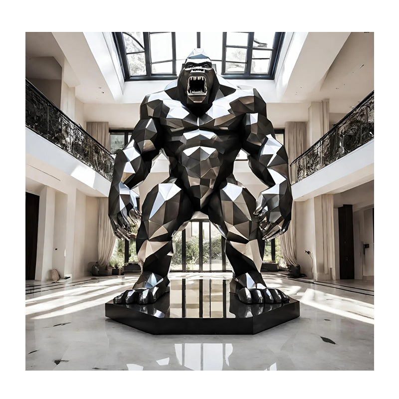 Hotsalemetal art decor 304 large stainless steel outdoor gorilla sculpture for sale