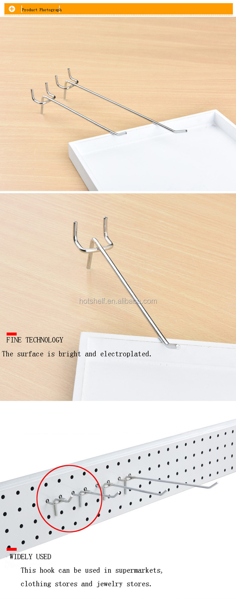 High quality Wholesale various style supermarket display metal hanging pegboard hook