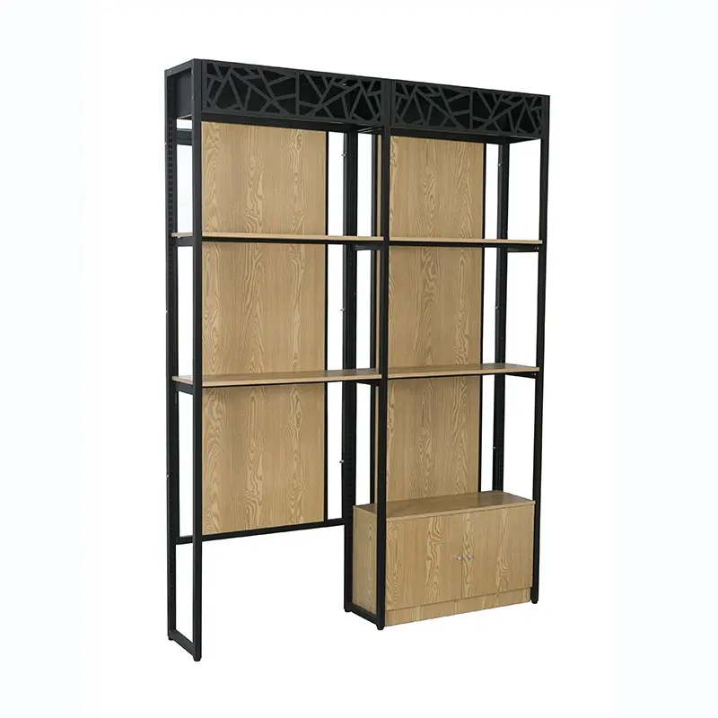 retail store single-sided display stands wire mesh back wooden supermarket shelves customized