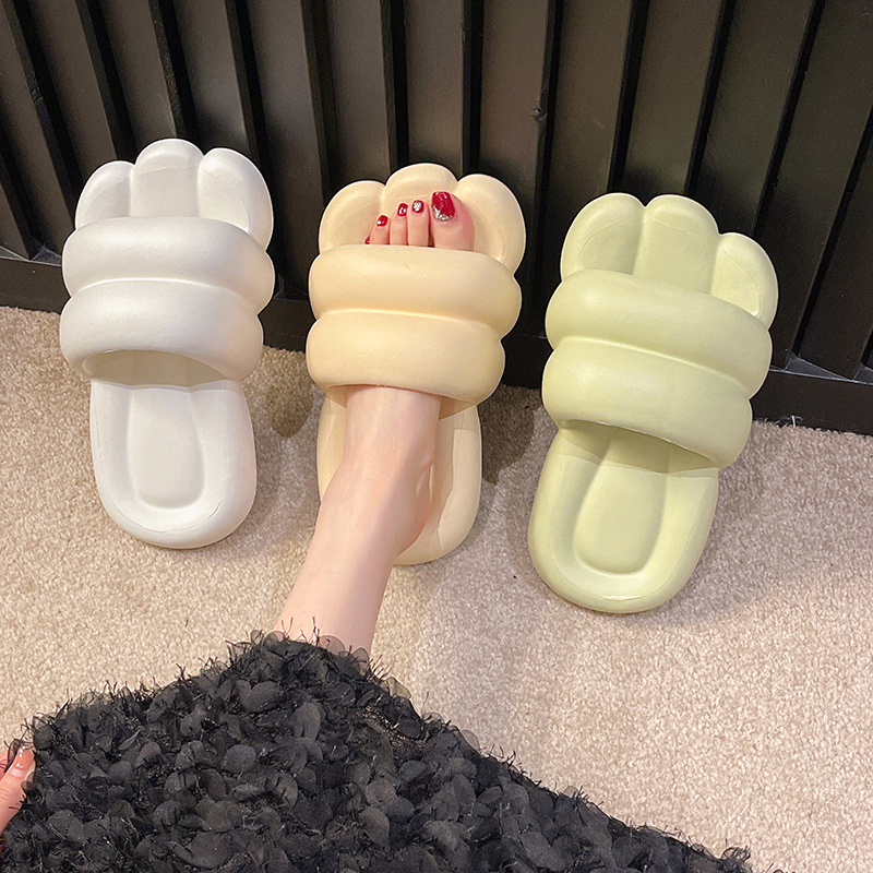 girls Sponge slippers summer women's beach flat slippers ladies outdoor pure color big foot thick sole pillow cloud slipper