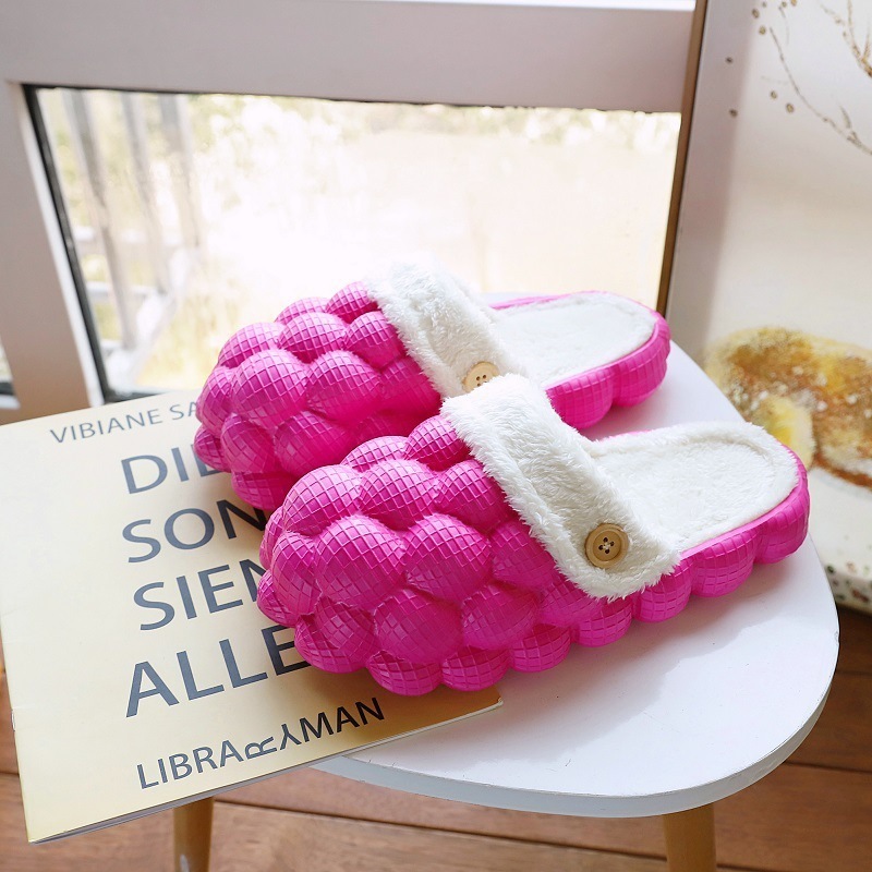 Trendy Lychee Bubble Cotton Slippers Winter Household Warm Cover Toe Outdoor EVA Plush Cotton Slides Home Shoes Wholesale