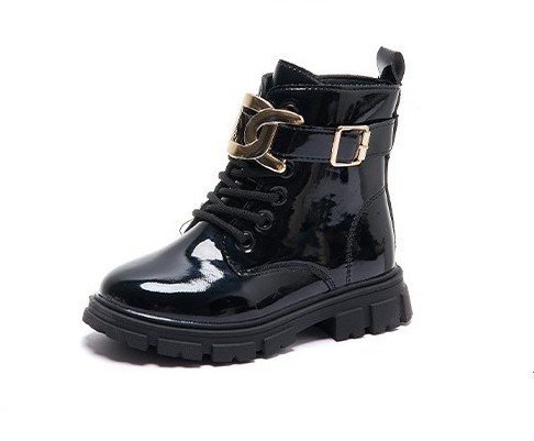 Custom Design Kids Boots Girl Ankle Work Boots With Chain Decoration Foreign Trade Girl's Chunky Heel Black Dress Boot