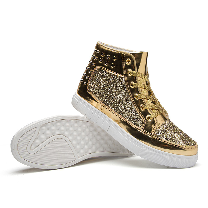 Unisex Fashion Lace Up Gold Glitter Couple Sneaker Shoes Running Sport Shoes Online