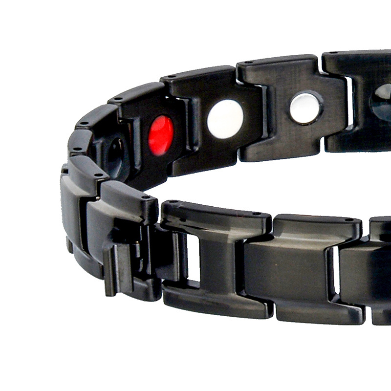 Hottime 4 in 1 Energy Stainless Steel  Wholesale Negative Ion Balance Black Charm Bracelet for Men