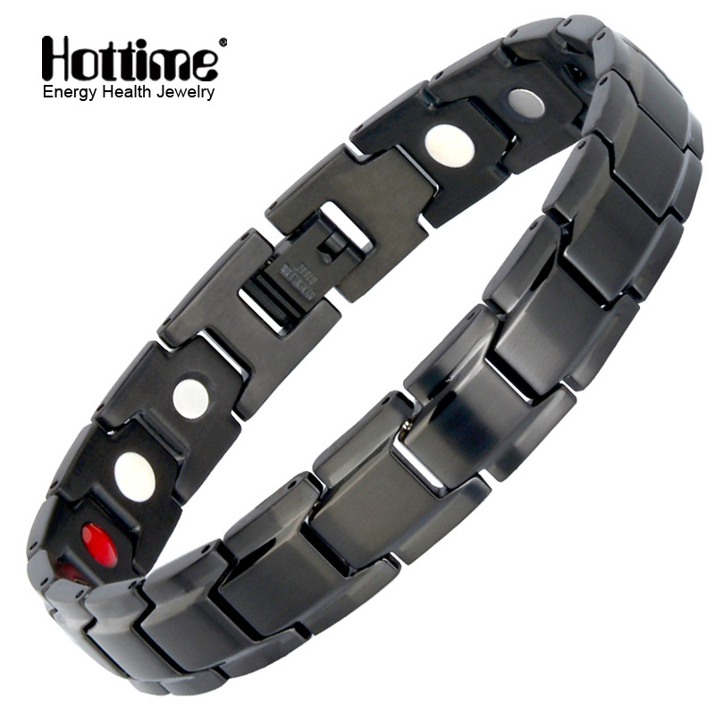 Hottime 4 in 1 Energy Stainless Steel  Wholesale Negative Ion Balance Black Charm Bracelet for Men