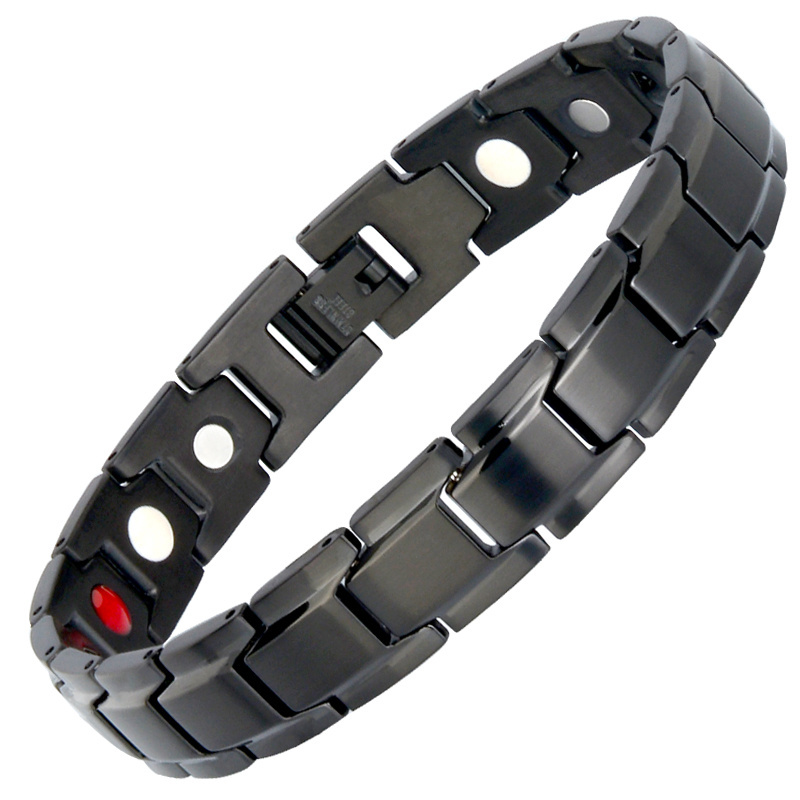 Hottime 4 in 1 Energy Stainless Steel  Wholesale Negative Ion Balance Black Charm Bracelet for Men