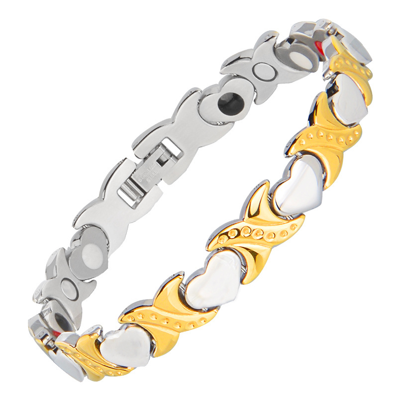 Trendy Charming Crystal Women Magnetic Stainless Steel Heart Bracelet