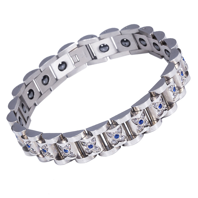 Unisex Chain&Link Stainless Steel Bracelet With Czech Crystal