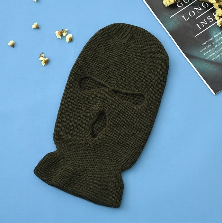 Plain Color 3 Hole Ski Mask Beanie Face Balaclava Cheap Wholesale Acrylic Custom Logo Knitted Adult Unisex Image Cycling Mask