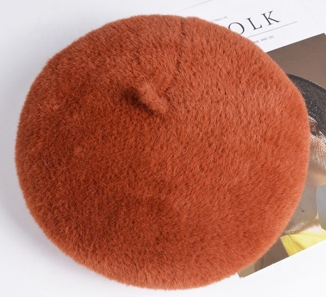 Ladies Women Faux Mink Fur Knit Beret Hat with Adjustable String