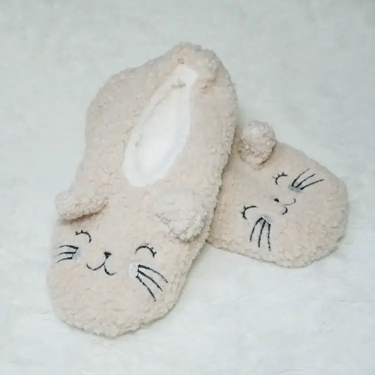 Women Women's Woman Ladies Novelty Animal Cat Bear Sherpa Plush Anti-slip Home Indoor Ballerina Slippers Snoozies