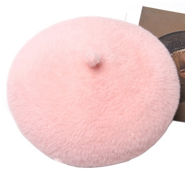 Ladies Women Faux Mink Fur Knit Beret Hat with Adjustable String