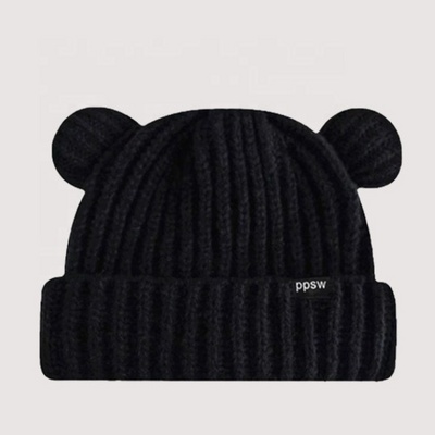 Winter Acrylic Knitted Warm Beanie Hat with Ears Custom Logo Kids Adults Plain Image Female Custom Make 100% Acrylic Daily Life