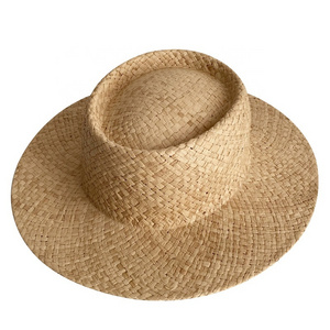 Premium Women Men Luxury Hand Made Adjustable Raffia Straw Flat Top Boater Pork Pie Hat