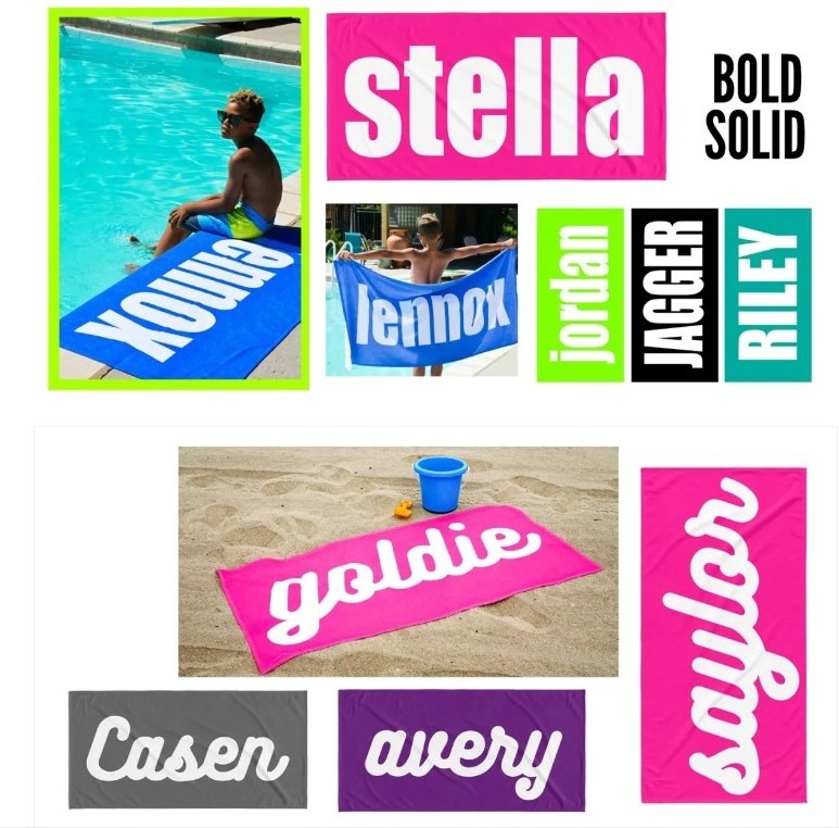 Promotional Gift Absorbent Bath Swimming Pool Rectangle Microfiber Personalized Name Print Beach Towel