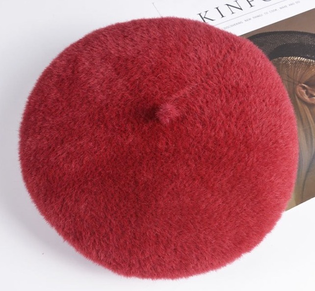 Ladies Women Faux Mink Fur Knit Beret Hat with Adjustable String