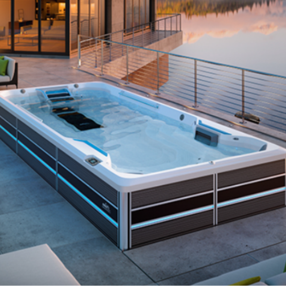 Swim spa pool outdoor acrylic adult 5m white rectangular hotel contemporary BALBOA hydro massage shipping container pools