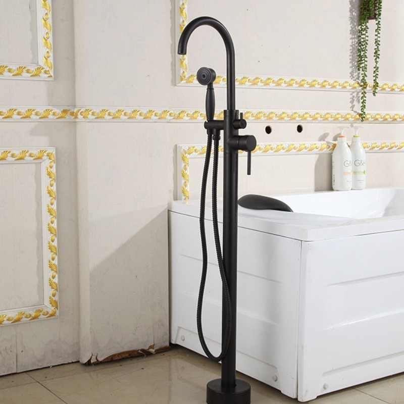 Bathtub faucet set wholesale black silver gold brass main body bathroom floor standing tub shower bath mixer tap set