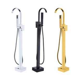 Bathtub faucet set wholesale black silver gold brass main body bathroom floor standing tub shower bath mixer tap set