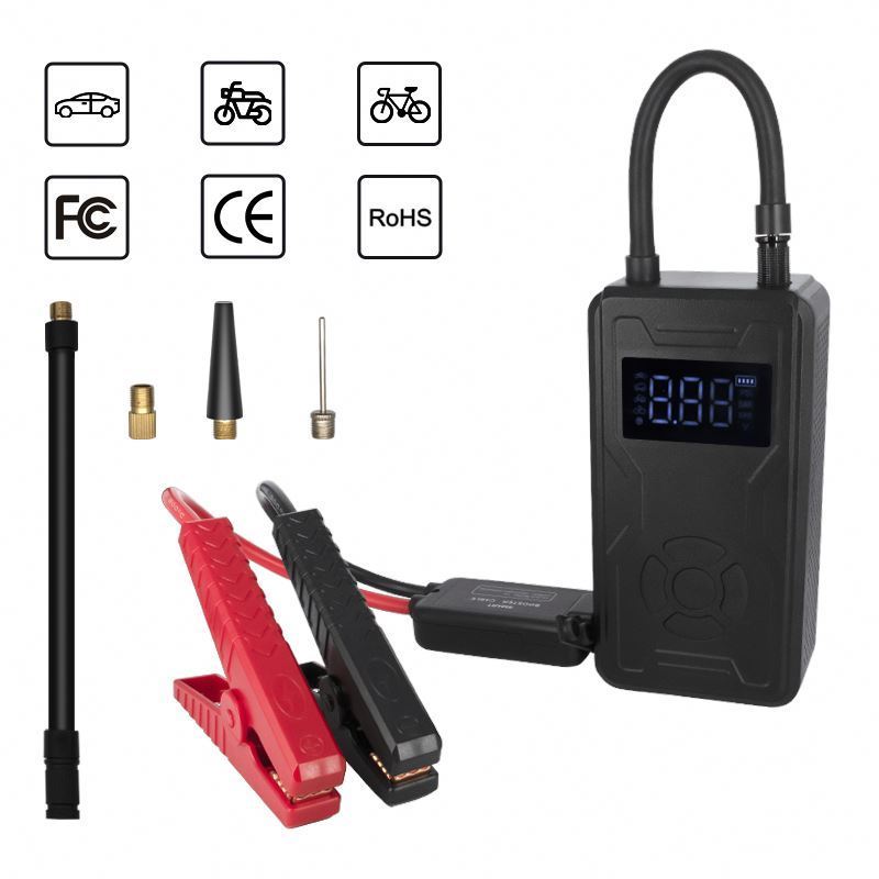 new portable multi-function best 12V car battery jump starter with air compressor pump tyre inflator power bank station pack kit